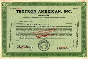 Textron American, Inc. - Stock Certificate