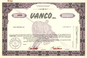 Vanco Inc. - Stock Certificate
