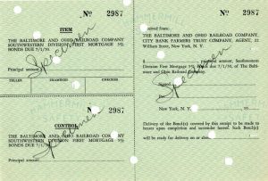Baltimore and Ohio Railroad Co. Southwestern Division - Bond