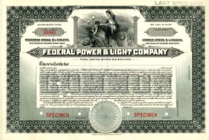 Federal Power and Light Co. - Specimen Stock Certificate