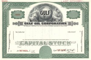 Gulf Oil Corp. - circa 1970's Specimen Stock Certificate - Available only in Orange 