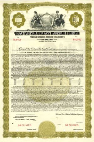Texas and New Orleans Railroad Co. - $1,000 - Bond