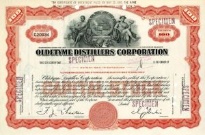 Oldetyme Distillers Corporation - Specimen Stock Certificate