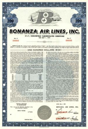 Bonanza Air Lines, Inc. - $100