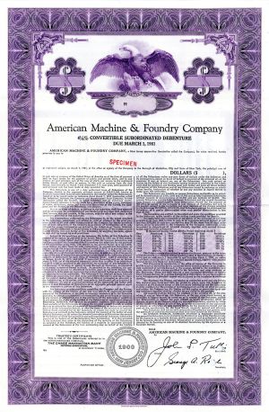 American Machine and Foundry Co. - Specimen Bond