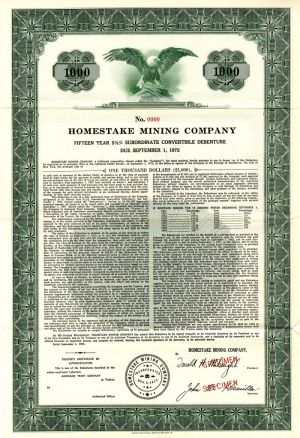 Homestake Mining Co. - $1,000 Bond