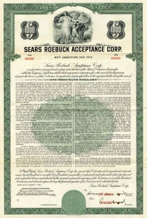 Sears Roebuck Acceptance Corporation - $1,000 Specimen Bond