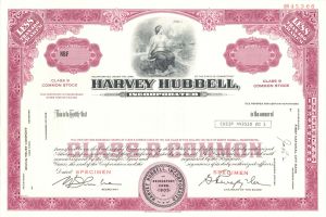 Harvey Hubbell, Incorp. - circa 1970's Specimen Stock Certificate