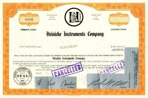 Heinicke Instruments Company - Specimen Stock Certificate