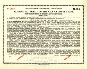 Housing Authority of the City of Asbury Park - $1,000 Bond