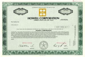 Howell Corporation - Specimen Stock Certificate