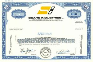 Sears Industries - Specimen Stock Certificate