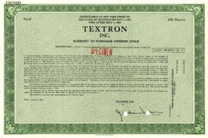Textron Inc. - Specimen Stock Certificate