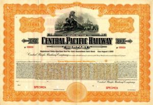 Central Pacific Railway Co. - Specimen Bond Certificate