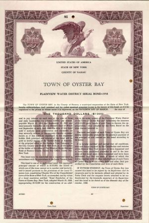 Town of Oyster Bay - $1,000 Bond