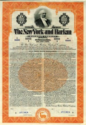 New York and Harlem Railroad Co. - $1,000 Specimen Railway Bond