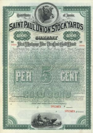Saint Paul Union Stock Yards Co. - $1,000 Specimen Bond