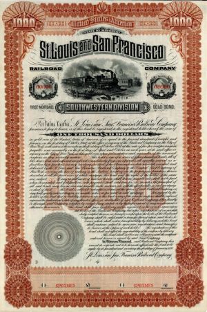 St. Louis and San Francisco Railroad Co. - 1898 dated $1,000 Railway Specimen Bond