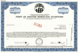 First of Denver Mortgage Investors - Specimen Stock Certificate