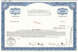 Lebateau, Inc. - Specimen Stock Certificate