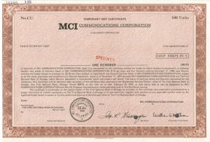 MCI Communications Corporation - Specimen Stock Certificate