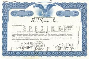 R T Systems, Inc. - Specimen Stock Certificate