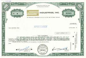 Simpson Industries, Inc. - Specimen Stock Certificate
