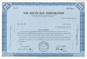 South Bay Corporation - Specimen Stock Certificate