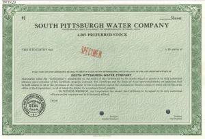 South Pittsburgh Water Co. - Specimen Stock Certificate
