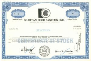 Spartan Food Systems, Inc. - Specimen Stock Certificate