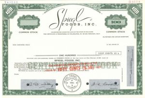 Spiegl Foods, Inc. - Specimen Stock Certificate