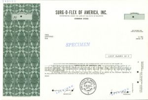 Surg-O-Flex of America, Inc. - Specimen Stock Certificate