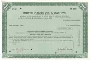 United Canso Oil and Gas Ltd. - Specimen Stock Certificate