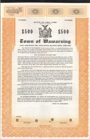 Town of Wawarsing - $500 Specimen Bond