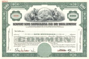 Newport News Shipbuilding and Dry Dock Co. - Specimen Stock Certificate