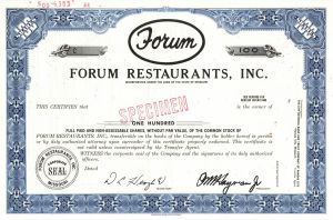 Forum Restaurants, Inc. - Specimen Stock Certificate