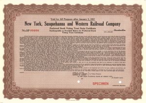 New York, Susquehanna and Western Railroad Co. -  Specimen Stock