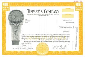 Tiffany and Co. - dated 1978 Specimen Stock Certificate - This Would Be The Exact Piece - American Luxury Jewelry and Specialty Design Company