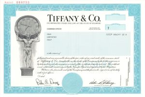 Tiffany and Co. - 1996 dated Specimen Stock Certificate - American Luxury Jewelry and Specialty Design Company