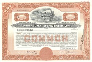 Carolina, Clinchfield and Ohio Railway - Specimen Stock Certificate