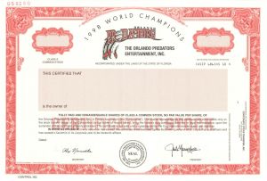 Orlando Predators Entertainment, Inc. - Specimen Stock Certificate