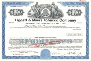 Liggett and Myers Tobacco Co. - $5,000 Specimen Bond