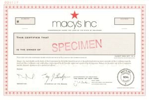 Macy's Inc. - dated 2007 Specimen Stock Certificate - Previously Federated Department Stores, Inc. - American Holding Company of Department Stores