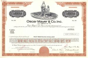 Oscar Mayer and Co. Inc. -  $10,000 Specimen Bond
