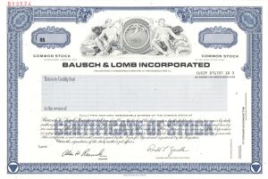 Bausch and Lomb Inc. - 2003 dated Specimen Stock Certificate - Contact Lenses & Lens Care Products