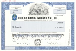 Chiquita Brands International, Inc. - 1994 dated Specimen Stock Certificate