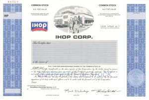 IHOP Corp. - 2000 dated Specimen Stock Certificate - International House of Pancakes