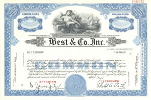 Best and Co. Inc. -  1924 Specimen Stock Certificate