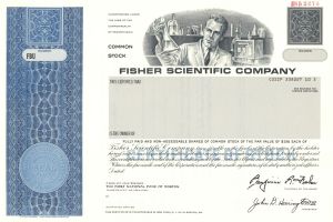 Fisher Scientific Co. - circa 1970's Specimen Stock Certificate