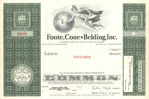 Foote, Cone and Belding, Inc. -  1942 Specimen Stock Certificate